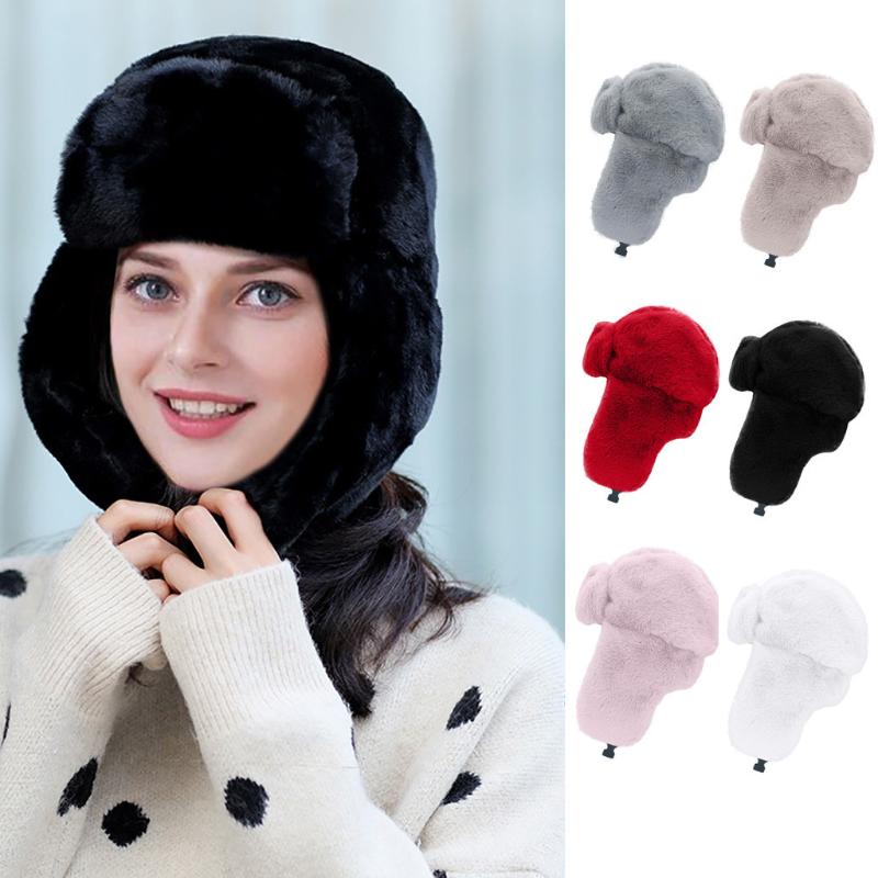 

Bomber Hats Keep Warm Winter Wool Knitted Hat Earmuffs Hemming Hat Thicken Ski Sombrero Mujer Chapeau Femme Winter Cap 2020, Black
