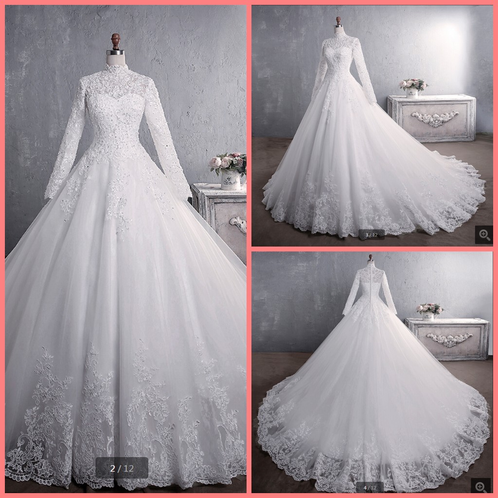 

Vestidos De Noiva Bride Dress 2019 Ball Gown Princess Lace Muslim Wedding Dress Long Sleeve Vintage Hijab Wedding Dress 2019 best selling, Black