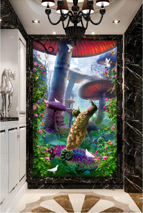 

3d wallpaper custom photo Fantasy fairy forest mushroom 3D porch aisle background wall painting wall paper for walls 3 d, Sky blue