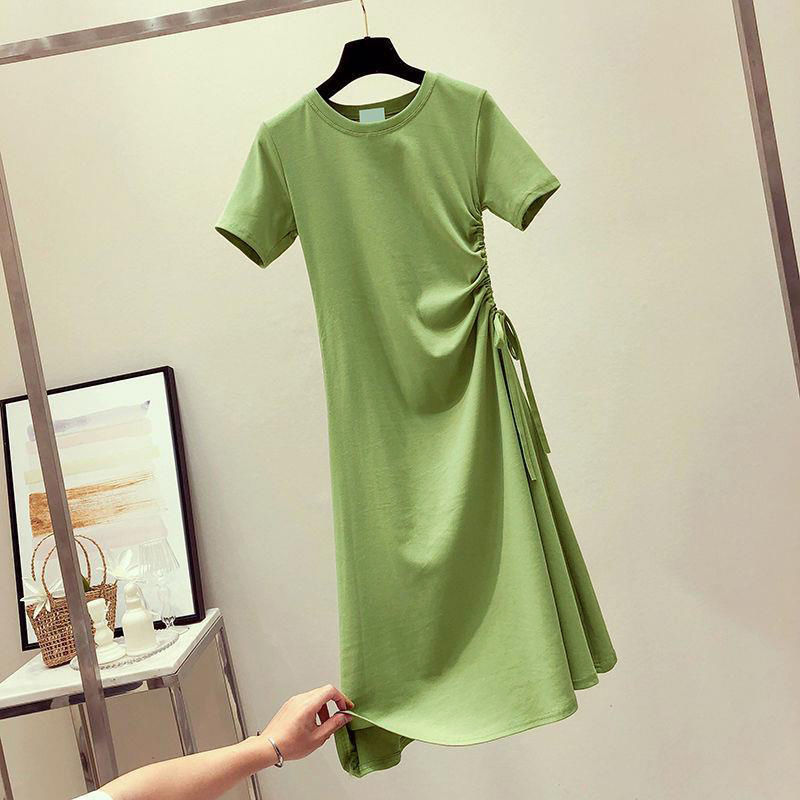 

2020 New Summer Women Casual A-Line Solid Short Sleeve Dresses Ladies Chic Lace Up Drawstring Asymmetrical Dresses Vestidos T57, Gray 02