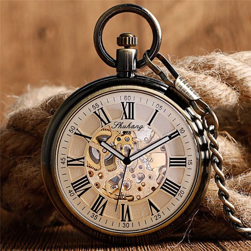 

Vintage Steampunk Watches Automatic Mechanical Pocket Watch Men Women Self Winding Retro Clock Pendant Chain, Bronze
