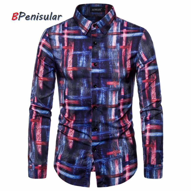 

2020 Spring Korean Shirts Men Dress Street Wear Plaid Graffiti Art Cool Pattern Casual Stripe Shirt Long Sleeve Harujuku Blouse, As pic