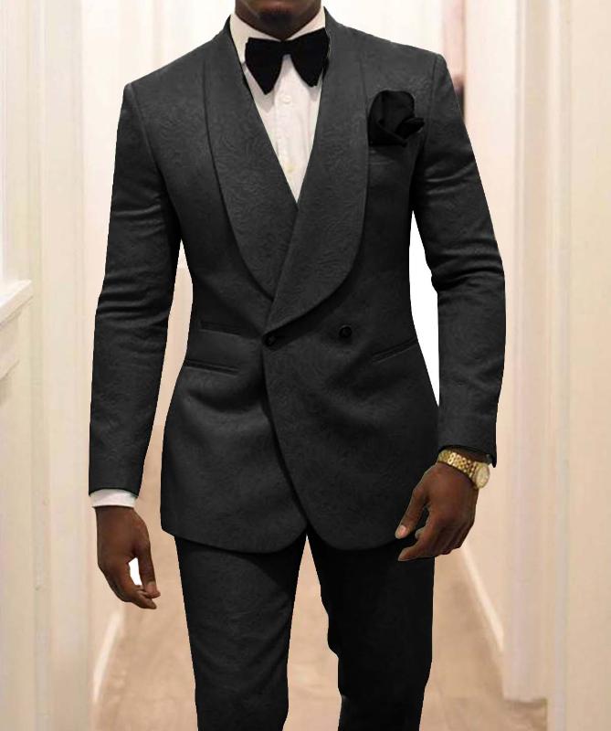 

New Arrival Groomsmen Black Pattern Groom Tuxedos Shawl Lapel Men Suits 2 Pieces Wedding Best Man ( Jacket+Pants+Tie ) C926, Beige