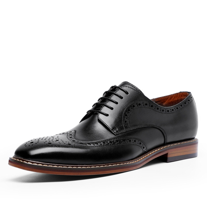 

New Arrivals Men Business Dress Genuine Leather Shoes Retro Gentleman Formal Carved Bullock Brogue Formal Shoes Men, Black