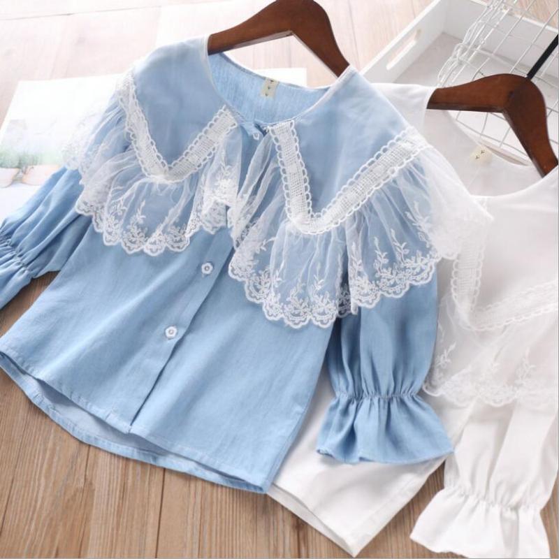 

girls blouse 2020 spring kids cotton Shirts Long sleeve children Shirts fashion high-grade Children clothes wholesale, Blue
