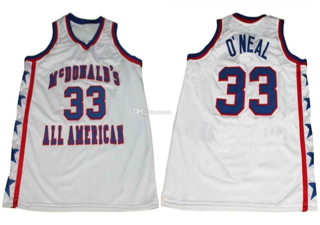 

McDonald's All American Shaq Shaquille O'Neal #33 Retro Basketball Jersey Mens Stitched Custom Any Number Name Jerseys, Black;red