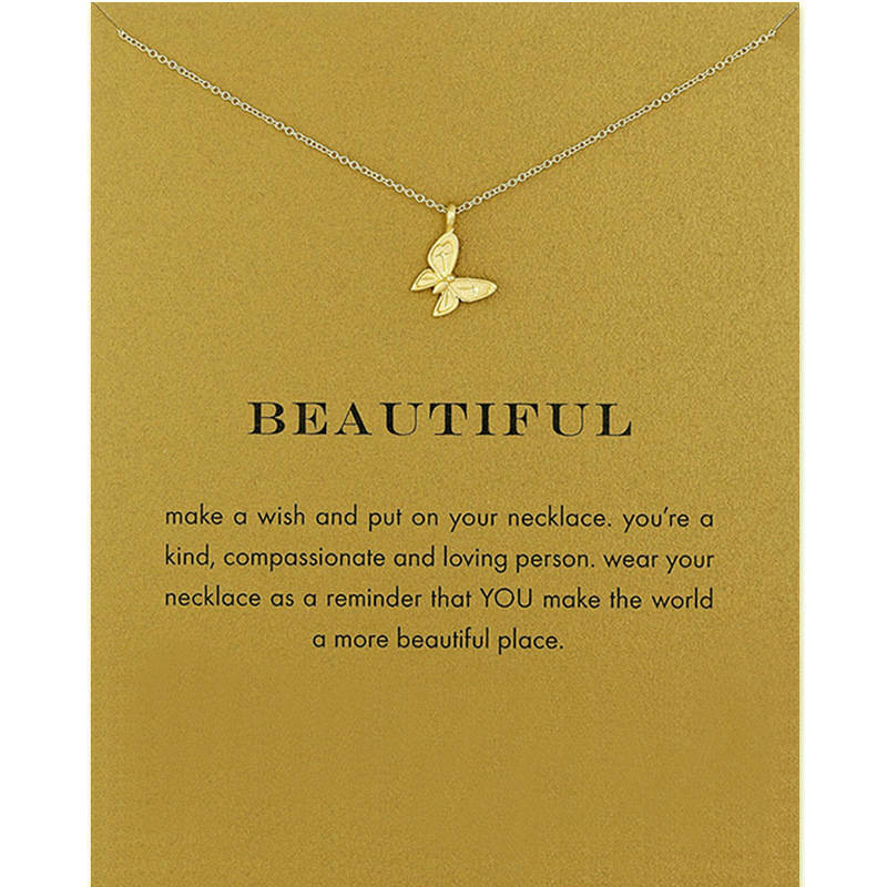 

Butterfly Pendant Necklaces With Gift Card Women Gold Silver Color Stereoscopic Pattern Charm Necklaces Fashion Jewelry
