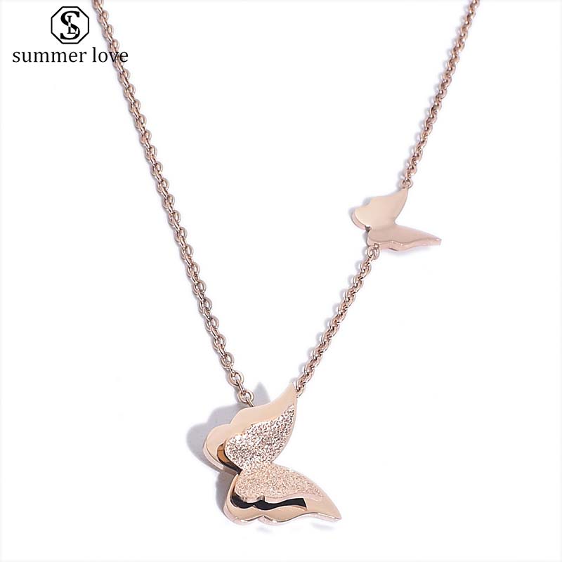 

Fashion Butterfly Pendant Sanding Link Chain Necklace for Women Girls High Quality Stainless Steel Rose Gold Necklace Elegant Jewelry Gift