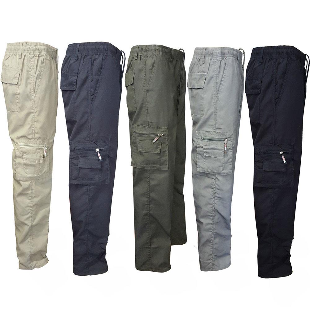 

Men Elasticated Casual Multi-Pocket Zipper Long Sport Sweatpants Work Pants 2019 Pants Man fashion Street Wear, Black
