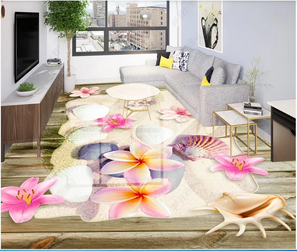 

3d pvc flooring custom photo Beach Shell Flower 3D Bathroom Floor self adhesive wallpaper 3d wall murals wallpaper, Picture shows