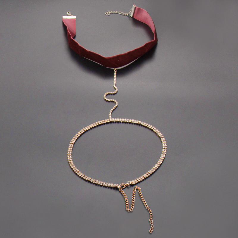 

Summer Beach Sexy Ribbon Velvet Crystal Thigh Leg Body Chain Beach Jewelry Belly Body Chains Waist Link Necklace For Women