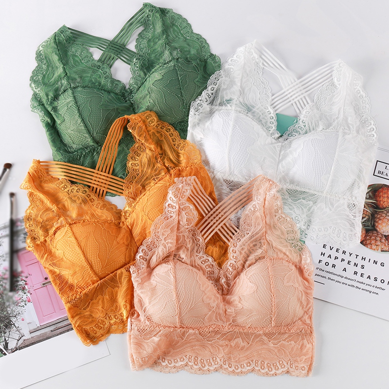 

Sexy Lace Bra Women Underwear Breathable Wire Free Bras Tube Top Cross Shoulder Strap Underwear Intimate Sexy Hot Bra