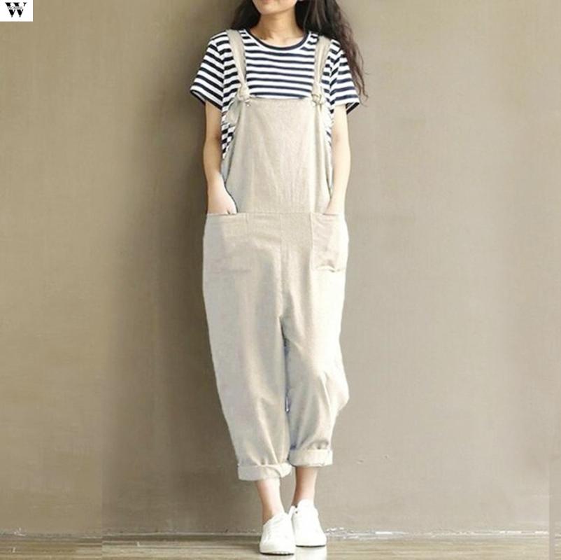 

2020 New Brand Women Casual Loose Solid Pockets Jumpsuit Overalls Wide Leg Long Pants 2.26, Bg