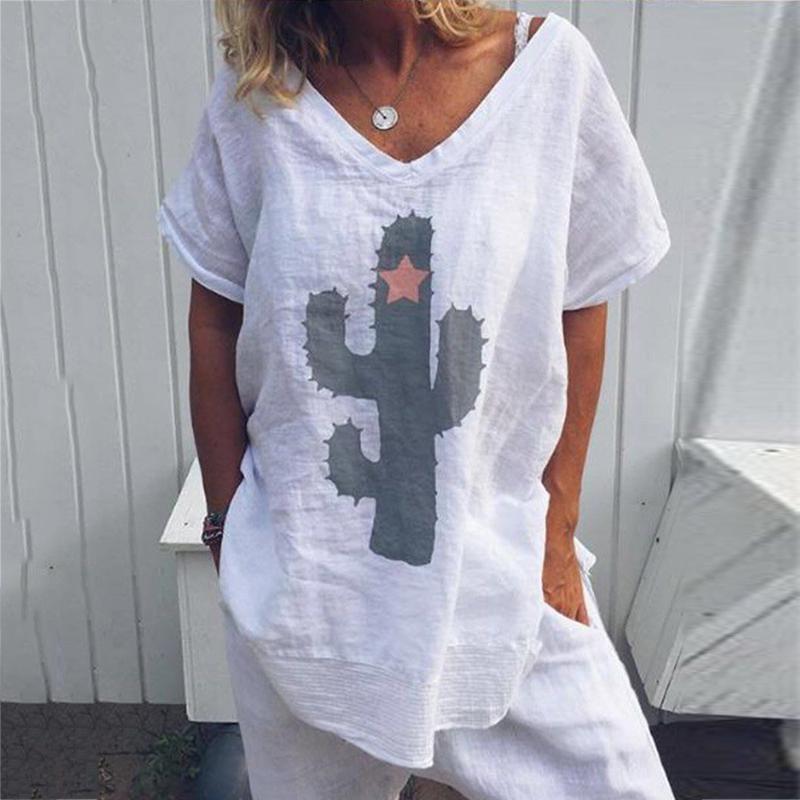 

Cactus Printed Summer Blouse Woman Short Sleeve V Neck Tunic Shirts Ladies White Plus Size Womens Tops Blouses 2020 Shirt 5XL, Black