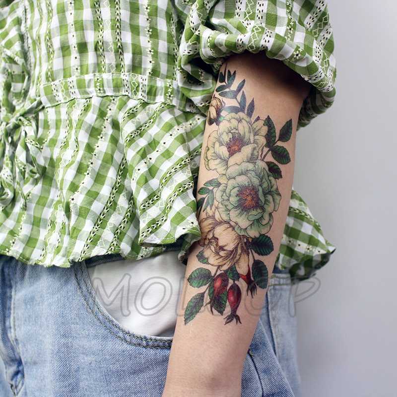 

Colorful rose Flowers Tattoo sticker lady New Waterproof Temporary plant Body Art Hand Foot for Girl Women Men kid