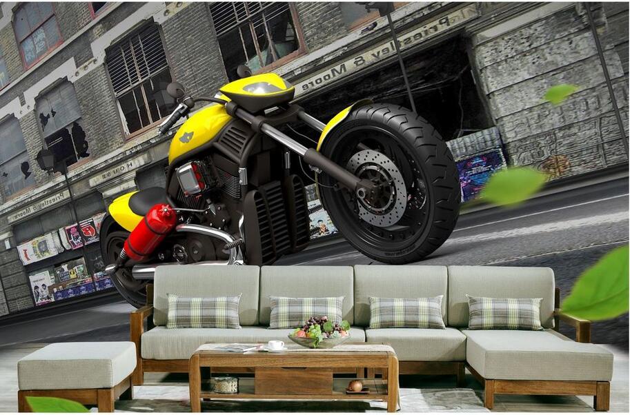 

WDBH 3d wallpaper custom photo Motorcycle scene model street view background living room Home decor 3d wall muals wall paper for walls 3 d, Non-woven