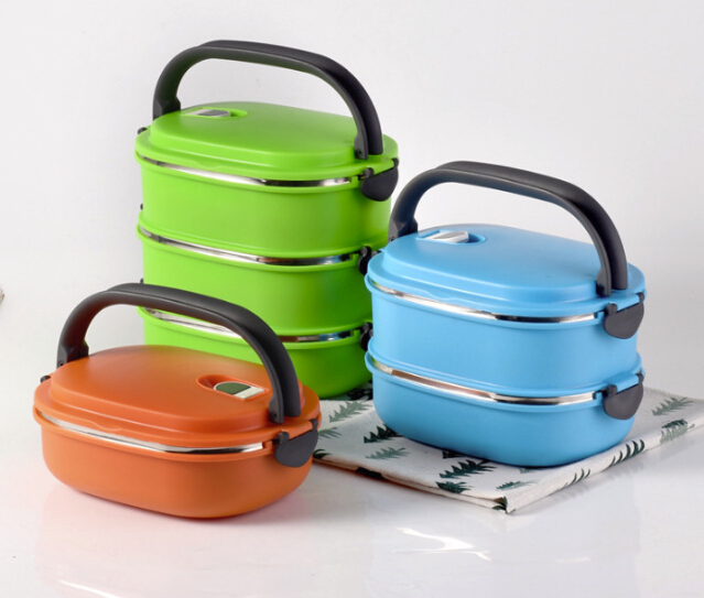

Creative insulated lunch box stainless steel Stainless steel insulated square lunch box gift preservation bowl double student lunch box, Picture color