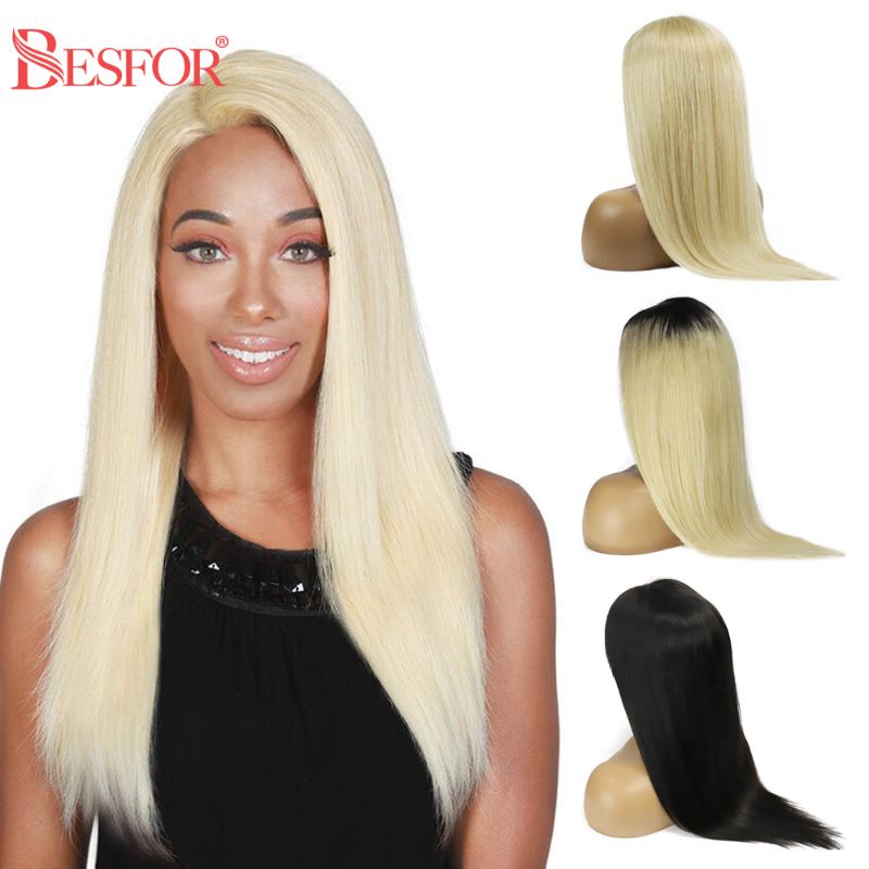 

BESFOR Ombre 613 Blonde 4*4 Lace Closure Frontal Human Hair Wigs Pre Plucked Glueless Remy Straight Natural Black Lace Front Wig