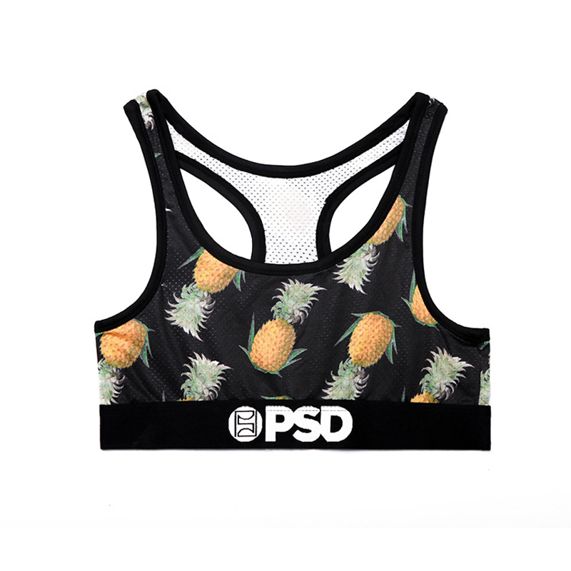 

Free shipping PSD Women's Warm Flowers Flamingo Pineapple Cheetah Yellow red printing Bra Underwear high quality, Black;white