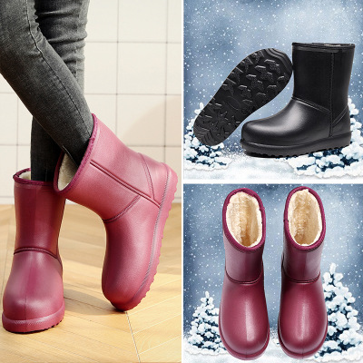 

Women Warm Snow Boots Rain Boots With Cotton Waterproof Snow EVA Shoes Anti-slip Kitchen Car Wash Waterproof, Red