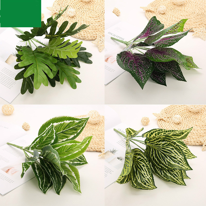 

1pc Artificial Flowers with Leaf Green Grass Plastic Plants Fake Leaf Foliage Bush for Home Wedding Decoration Party Supplies, Style 15