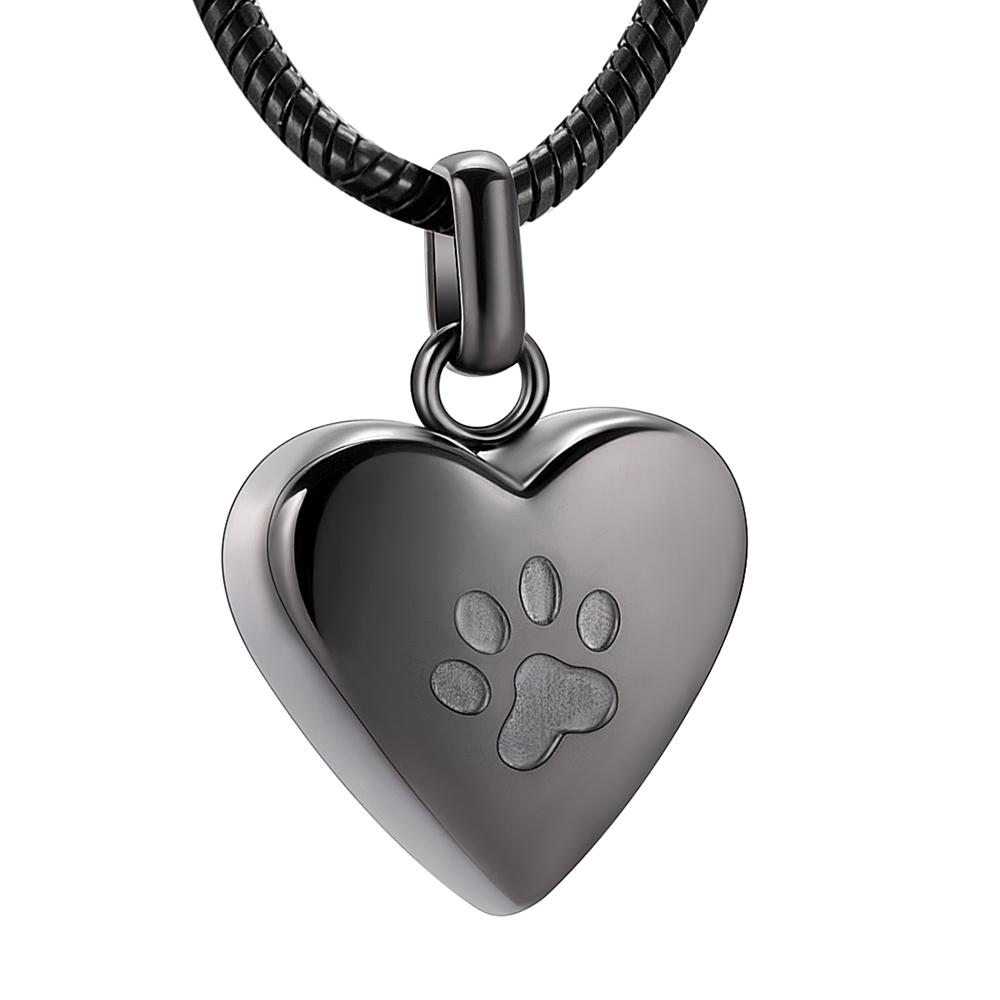 

IJD8455 Black Color Eternal Loving Necklace Hold Your Loved Ones Ashes Paw Printed Memorial Urn Cremation Pendant Funeral Casket