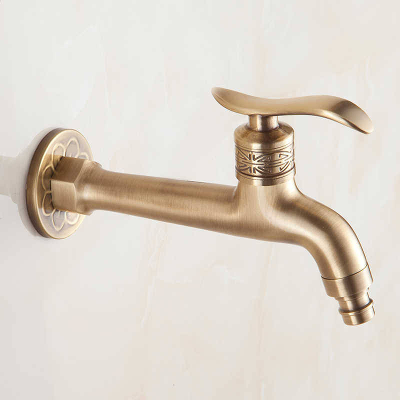 

Long Bibcock Laundry Faucet Antique Brass Bathroom Mop Sink Faucets Outdoor Garden Crane Wall Mount Water Taps