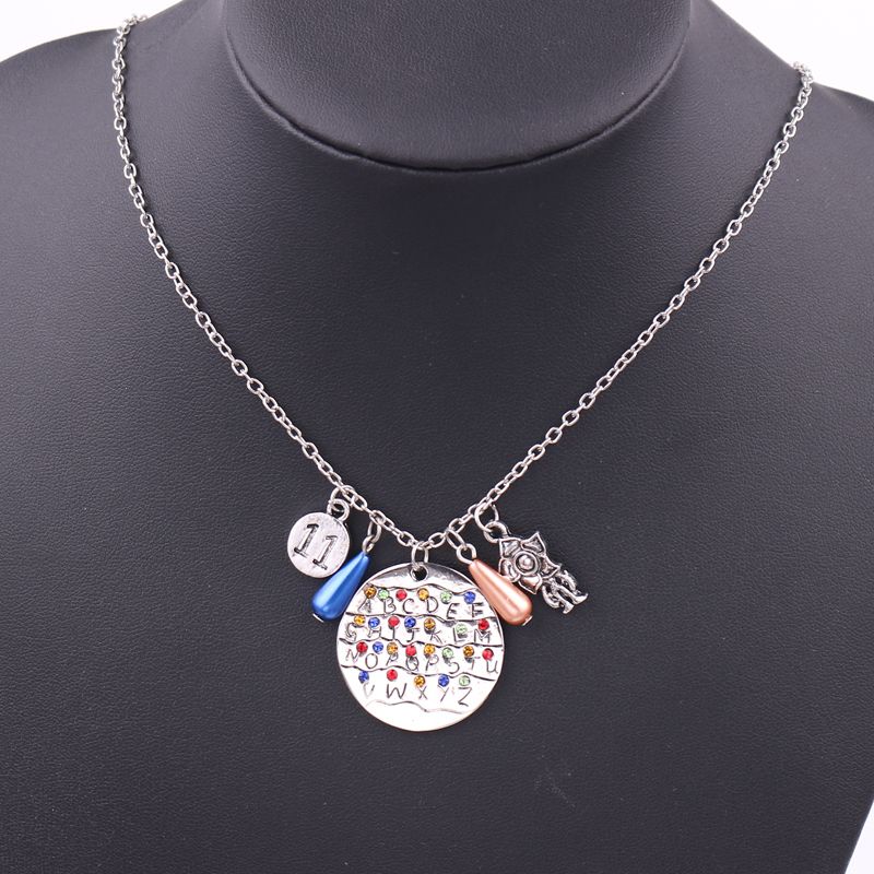 

New Stranger Things Round Pendant Necklace for Women Men Alphabet Light Wall with Monster Number Eleven Charm Jewelry Accessories