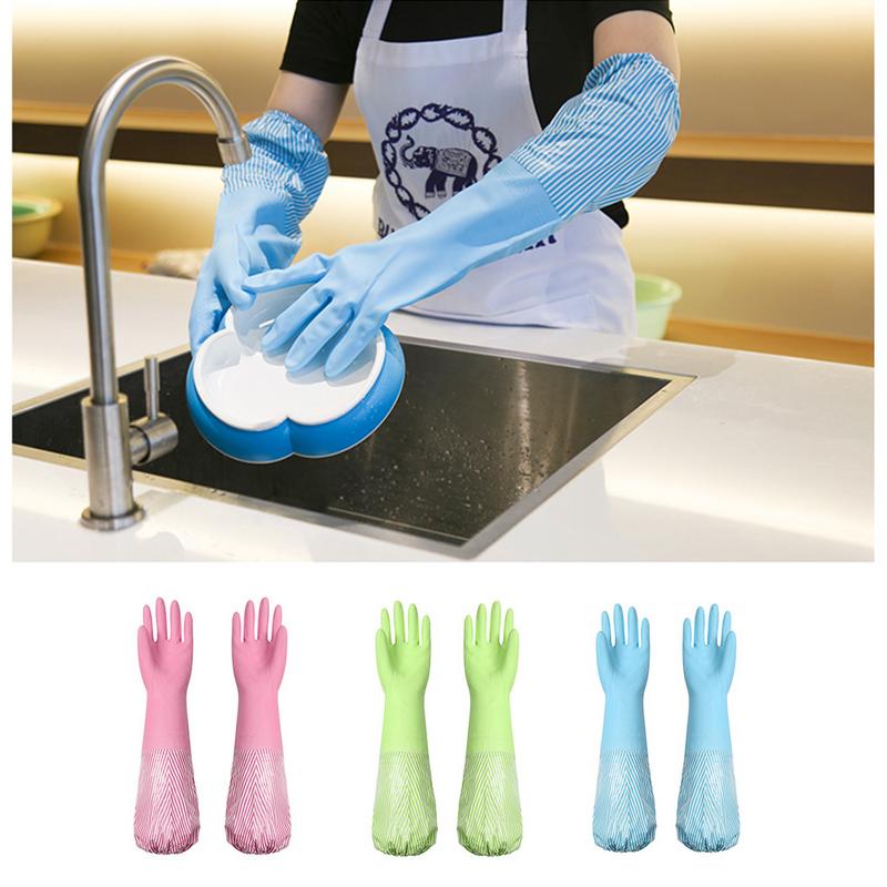 

Fleece Lined Restricted Opening Gloves Waterproof Kitchen Durable Thickened Rubber Latex Dishwashing Gloves Winter