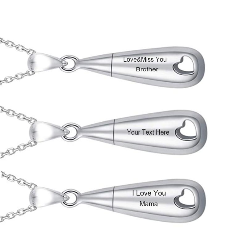 

Personalized Custom Stainless Steel Teardrop Heart Urn Necklace Ashes Keepsake Memorial Pendant Cremation Jewelry+20" Chain