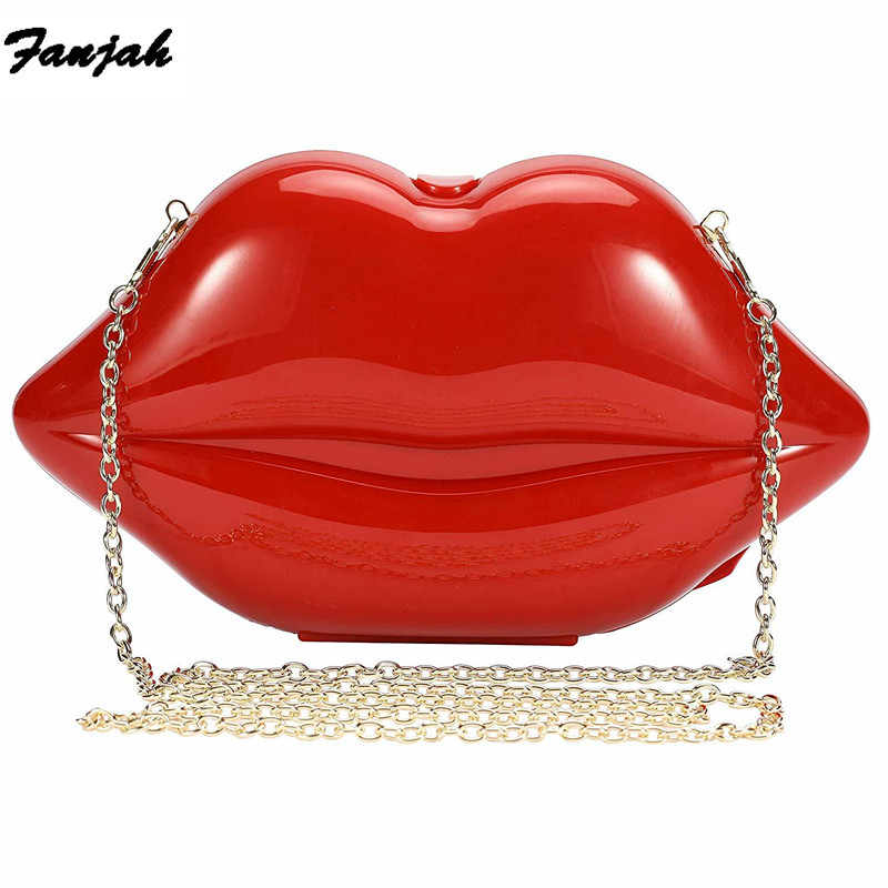 

Women's &Girls Lips-shaped Evening Bags Shoulder Bag Clutch Acrylic Wedding Bag Crossbody Purses Handbag (Red) Lady Box Clutches