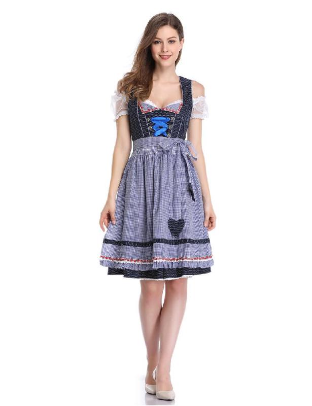 

MISSKY Women's German Dirndl Dress 3 Pieces Oktoberfest Costumes, Blue