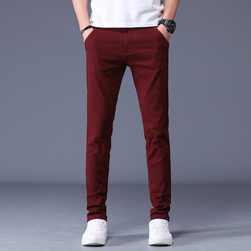 

6-color Men's 98% Cotton Business Casual Pants 2020 New Elastic Waist Slim fit Trousers Male Brand Clothes Full Length, Black