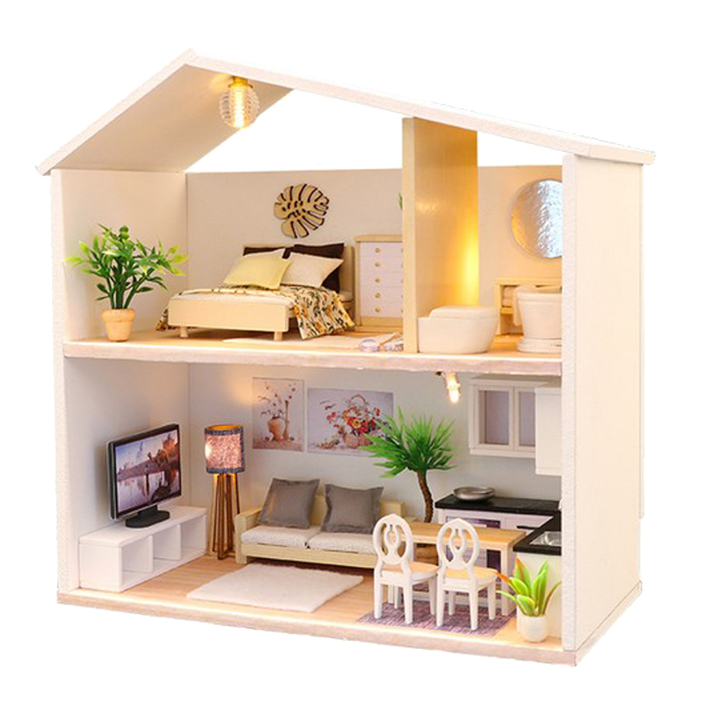 1/24 miniatura DIY casa de muñecas kit Dollhouse con muebles & luz & accesorios 