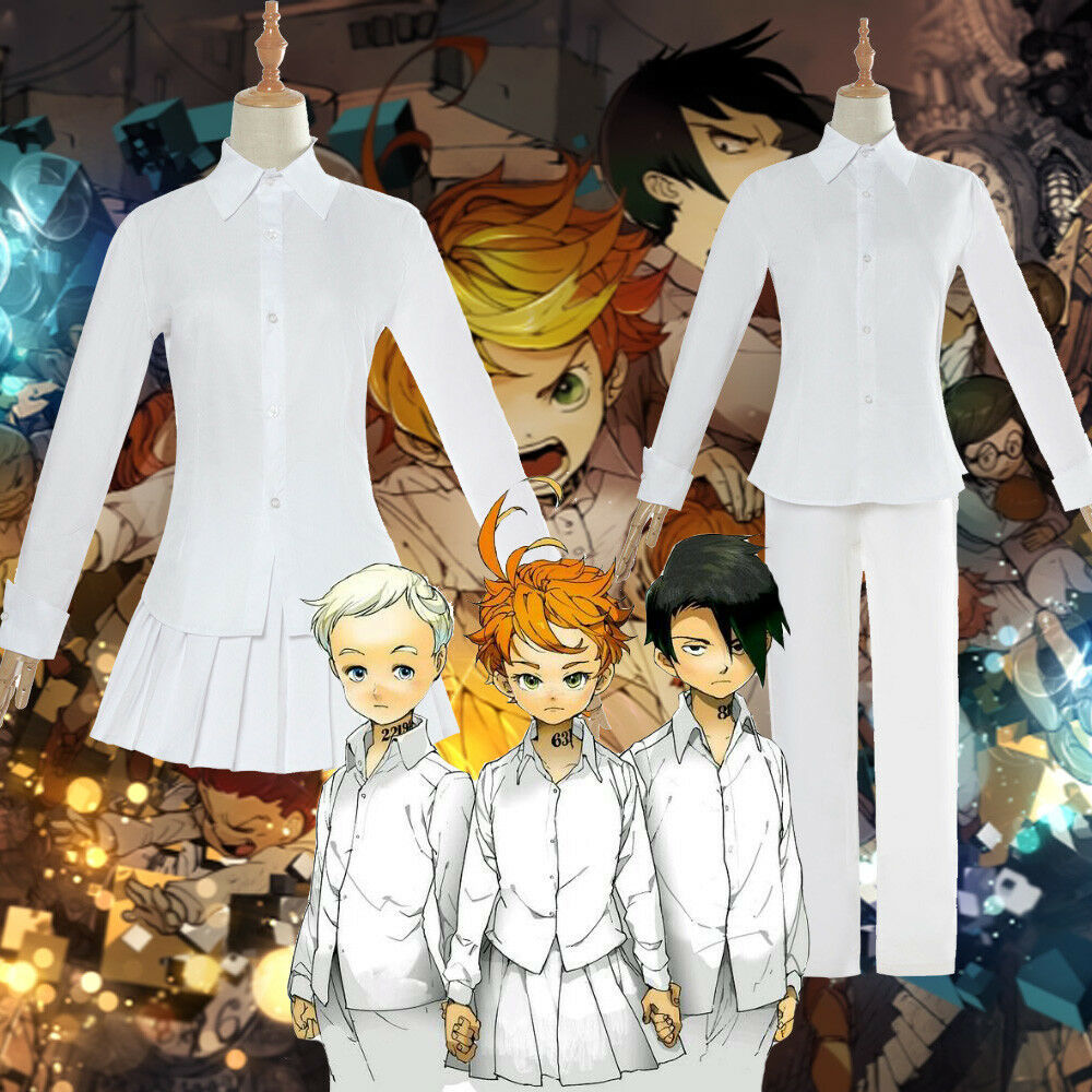 

The Promised Neverland Emma Norman Ray Cosplay Costume White Shirt Skirt School Uniform Halloween Party