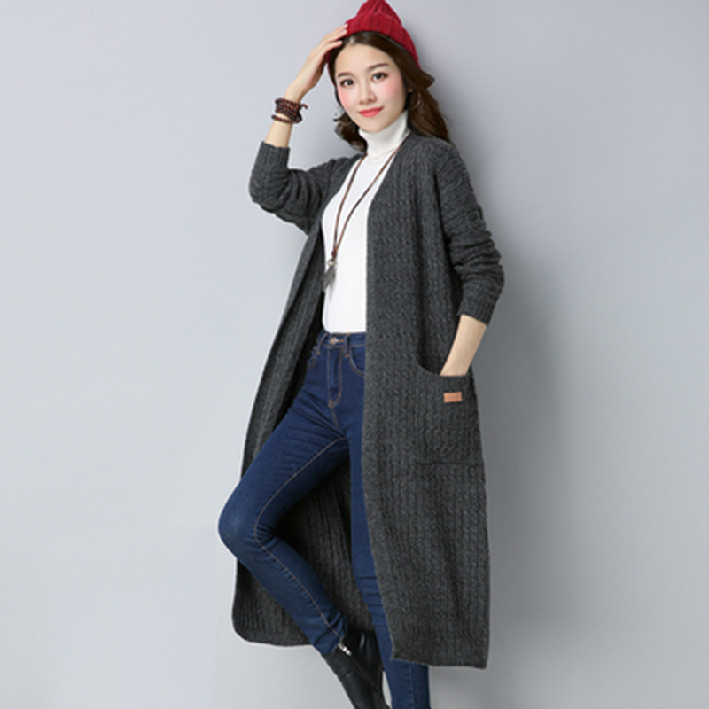 

Women's knitted Wool Cardigan Spring Autumn Long Cashmere Sweater Coat Solid Color Shawl Female Coat Loose Long Sleeve L44, Gray