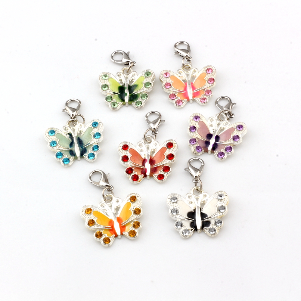 

42Pcs Mix Enamel Rhinestone Butterfly Floating Lobster Clasps Charm Pendants For Jewelry Making Bracelet Necklace DIY Accessories 22X34mm b99