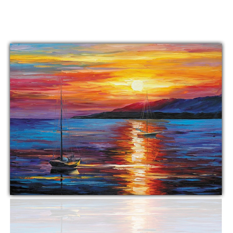 HD Canvas Wall Art Prints Landscape Oil Painting for Living Room Home Decoration Sunrise at Sea No Framed High Quality-image-448504597