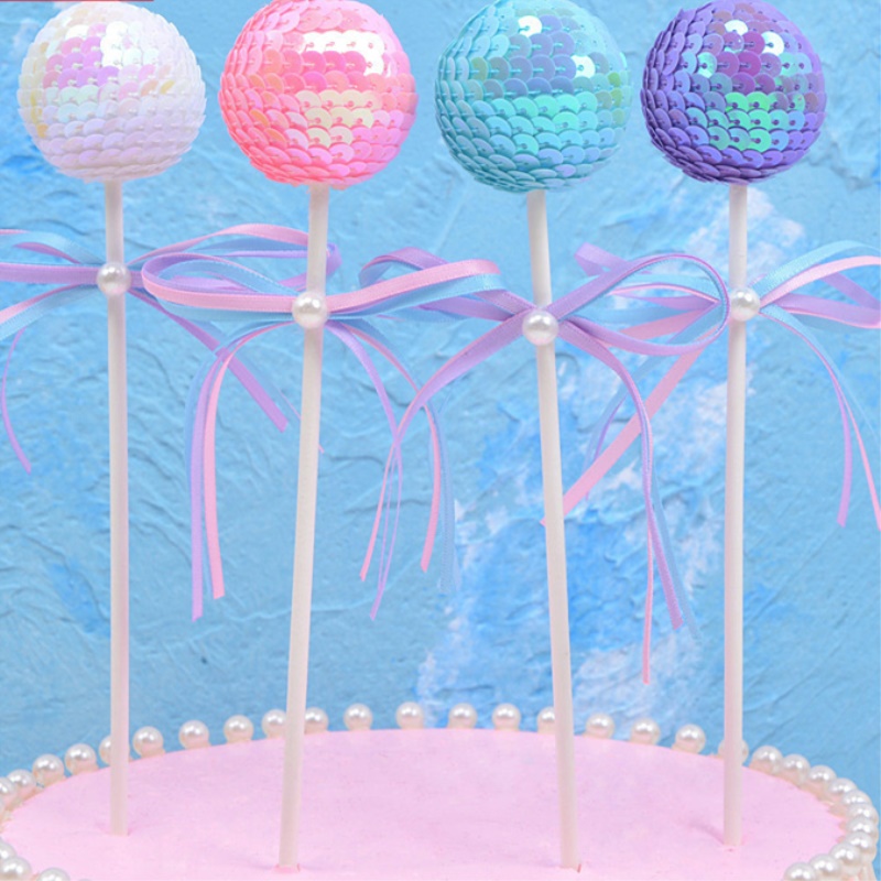 

Sakura Flower Sequin Ball Cake Topper Birthday Cake Decoration Cupcake Flag Baby Shower Kids Party Wedding Favor Supplies Gifts