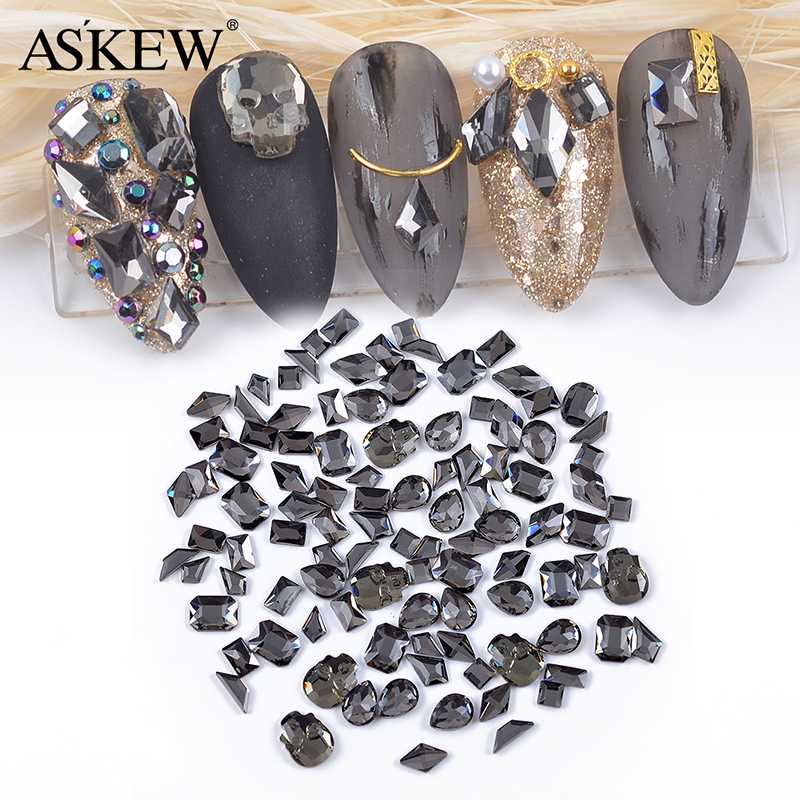 

Mixed 3D Rhinestones Nail Art Decorations Crystal Gems Jewelry Black Shiny Charm Glass Stones DIY Design Accessories 50/100pcs