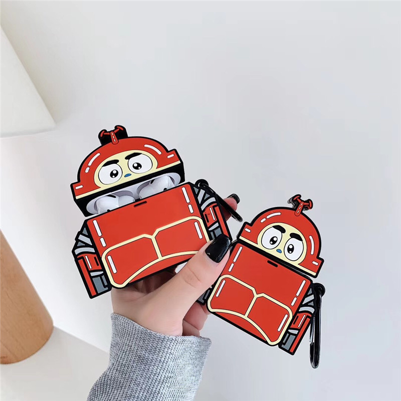 

3D Cartoon Ironclad Robot Luxury Case Cover for Apple Airpods Pro Bluetooth Earphone Case For Airpods 1 2 Accessories with Hook, A for airpods 1/2