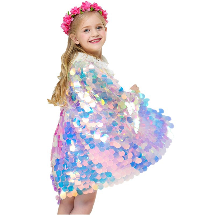 

Mermaid Cape Glittering Baby Girls Princess Cloak Colorful Sequins Boutique New Halloween Party Cape Costume cosplay props FJ347, As pics show