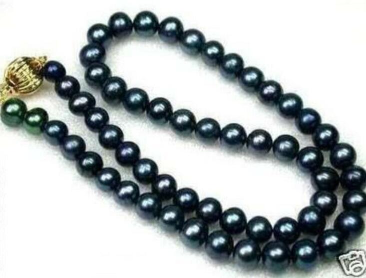 

8mm black pearl necklace gold clasp natural Freshwater PEARL Women Jewelry 35cm 43cm 15'' 17''