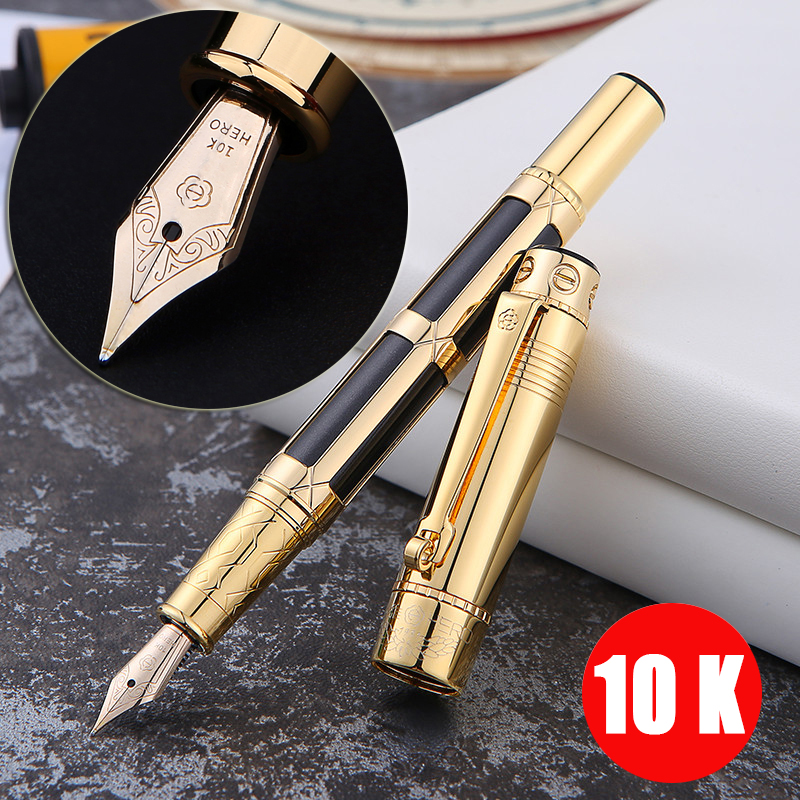 

10K Gold Fountain Pen Full metal Golden Clip Writing pens Business Caneta Stationery Office school supplies 1015, Red