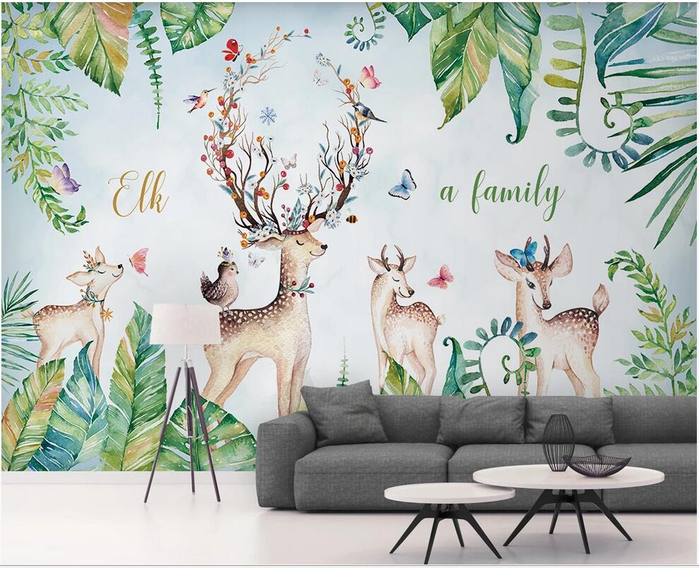 

WDBH 3d wallpaper custom photo modern Banana leaf monstera elk background wall wallpaper for walls 3 d, Non-woven