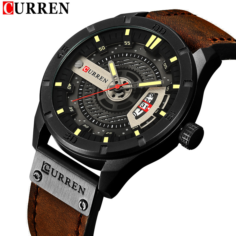 

CURREN Mens Watches Top Waterproof Genuine Leather Band Business Wirst Watch Sport Army Male Clock 8301, Cu830105 without box