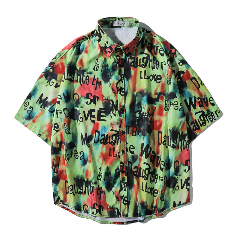 

Men's Top Shirts New Short-sleeved Hawaiian Letter Print Shirt Men's Short-sleeved Shirts Size Beach Stylish, Picture