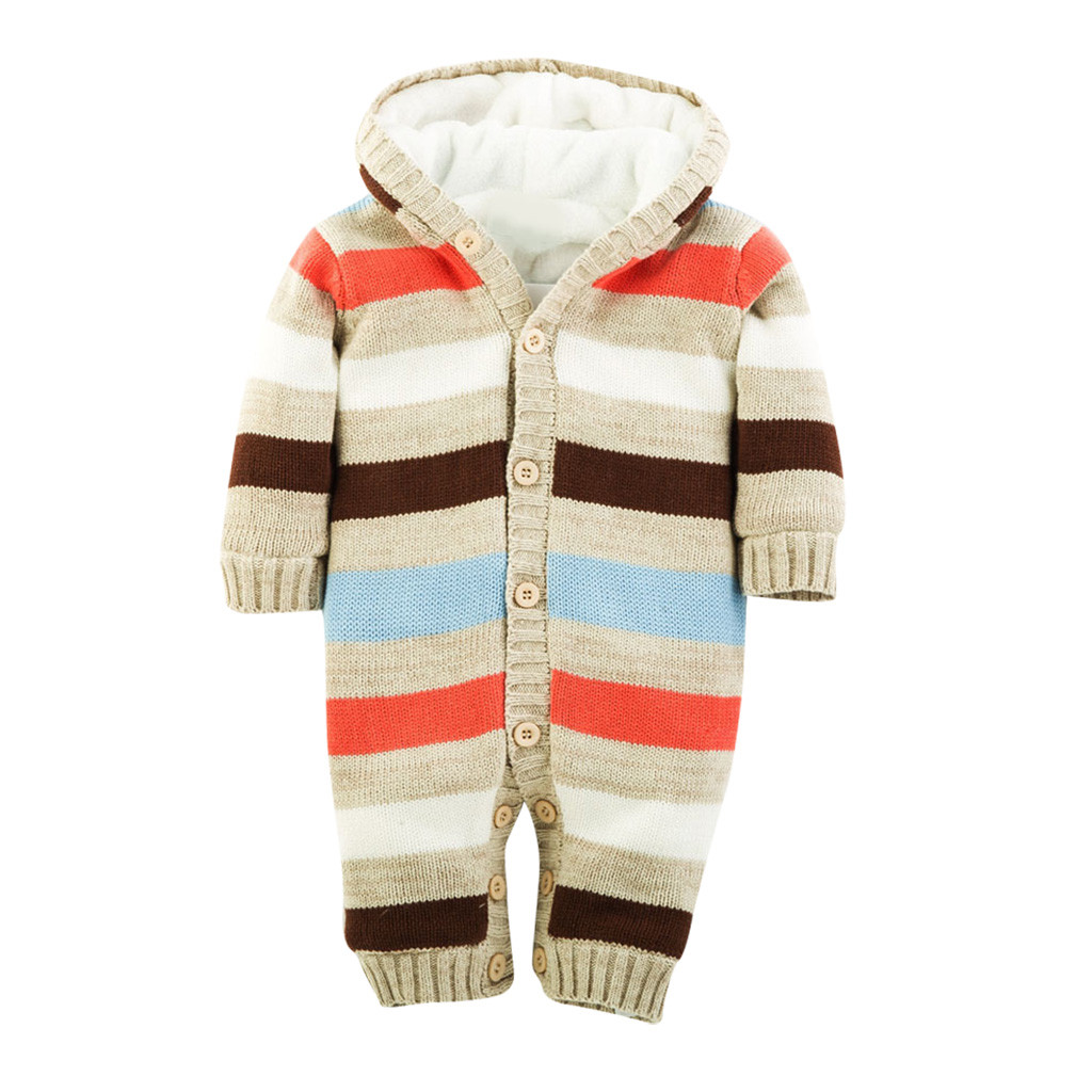 

Newborn winter clothes Toddler Baby Boy girl Jacket Warm Knit Striped Jumpsuit Hooded Sweater overalls baby snow suit, Blue