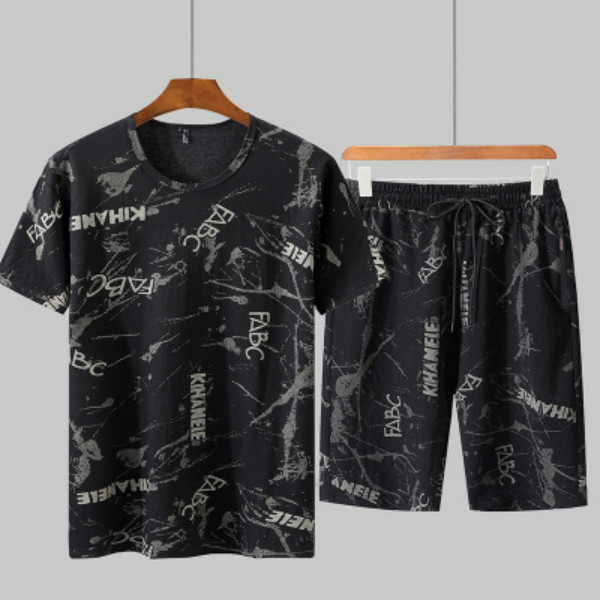 

Man's Summer Tracksuit Plus Size Shorts Male Tide Short-sleeved T-shirt Two Pieces Increase Summer Sportswear Loose Short-sleeved Suit New