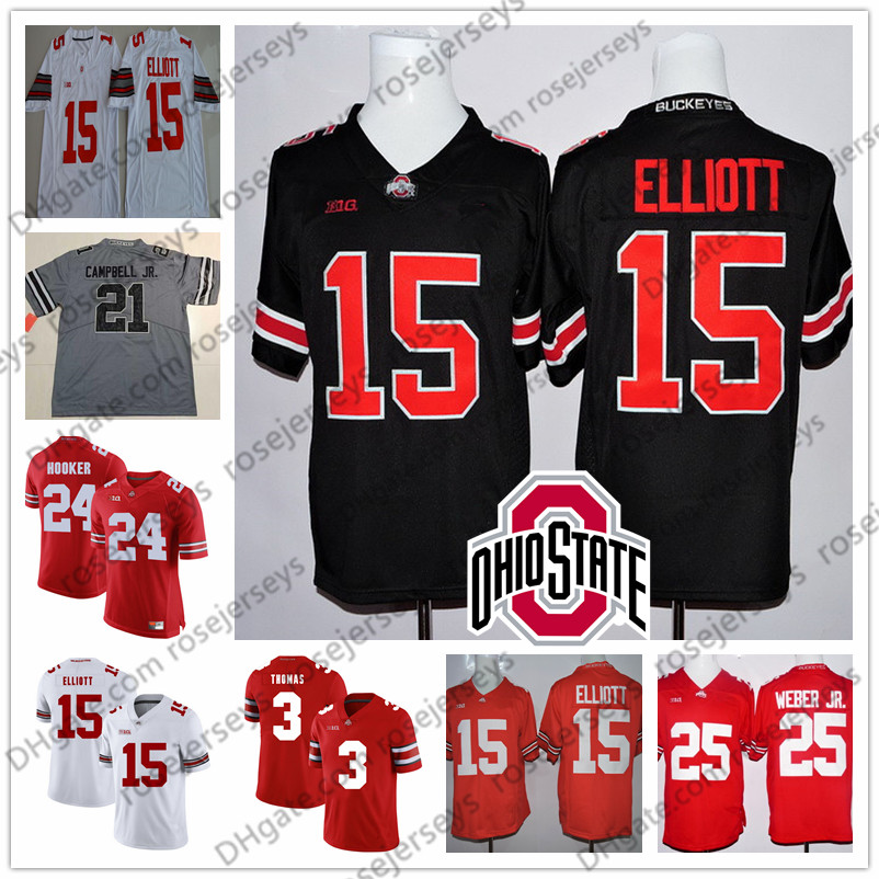 

2019 Ohio State Buckeyes #15 Elliott 3 Michael Thomas 24 Malik Hooker 25 Mike Weber Jr. 21 Parris Campbell White Red Black Jersey